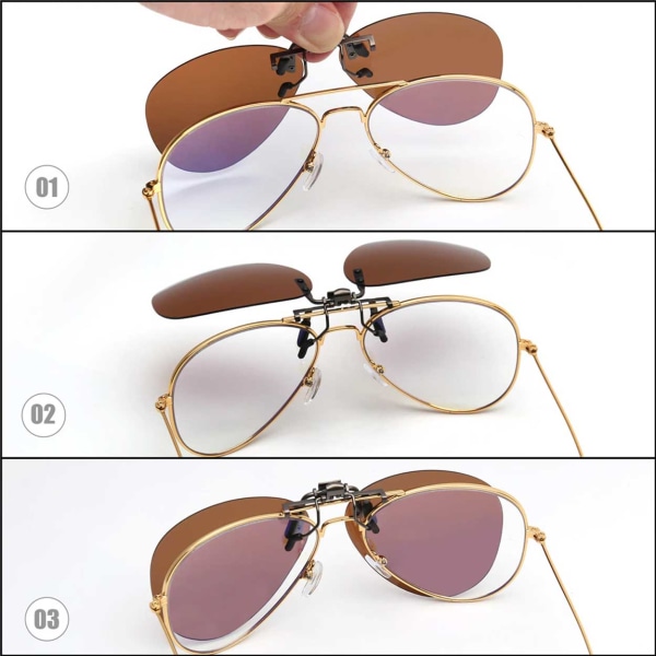 Clip-on Aviator aurinkolasit Pilot Glasses ruskeat brown