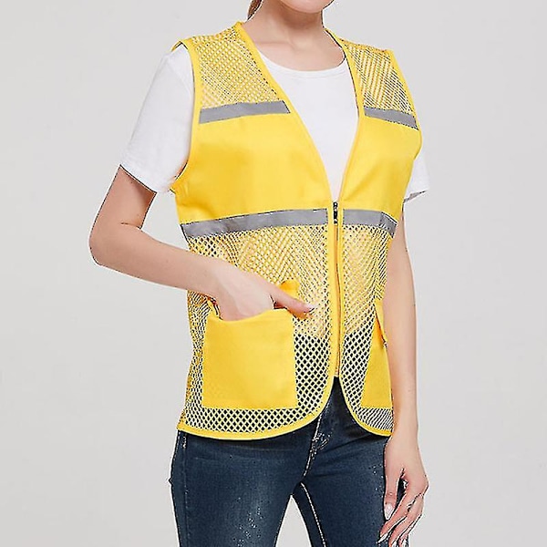 Damevest, Høy Sikkerhetsvest Refleks Arbeidsvest Jakke Yellow 2XL