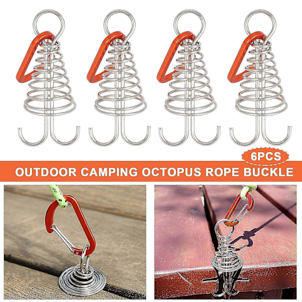 6 stk. Plank Hook Spring Justerbar Dekk Plugg Rustfritt Stål Kroker Fast Teltt Tau Spenne For Camping Og Dekking Kaesi