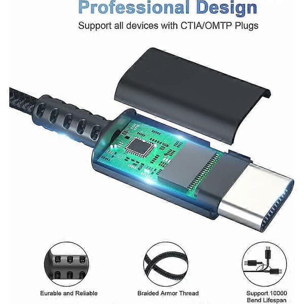 Dww USB C til 3,5 mm Jack Adapter, USB C til 3,5 mm Jack Adapter, USB C Auxiliary Adapter, Audio Jack Adapter med højopløselig DAC-chip, kompatibel med