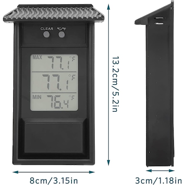 Kasvihuoneen lämpömittari, Max Min digitaalinen seinämittari, ulkokäyttöön sopiva vedenpitävä lämpömittari sisä- ja ulkokäyttöön, kotiin, puutarhaan, kasvihuoneeseen