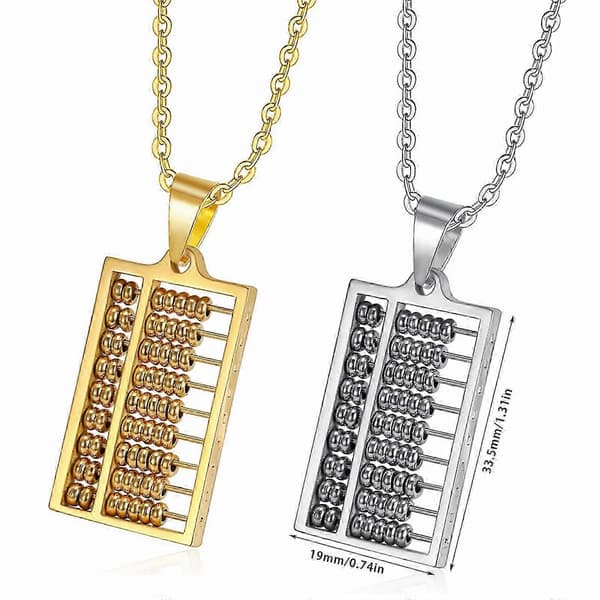 Elegant Robust Halskæde med Abacus-vedhæng i Rustfrit Stål med Bærbart Design til Stilfulde Outfits og Tilbehørssamlere Guld