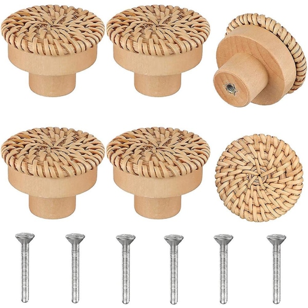 Boho Rattan lipaston nupit pyöreät puiset laatikon nupit käsintehdyt pajukudotut ja ruuvit Boho-huonekaluihin