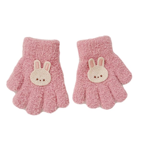 Sinknap 1 Par Barn Håndklær Vinterstrikk Håndklær Tegneserie Kanin Dekor Gutter Jenter Håndklær Tykkere Plysj Høy Elastisk Håndklær Dark Pink