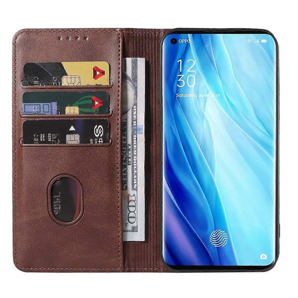 Magnetiskt läderfodral för OPPO Reno4 Pro Brown