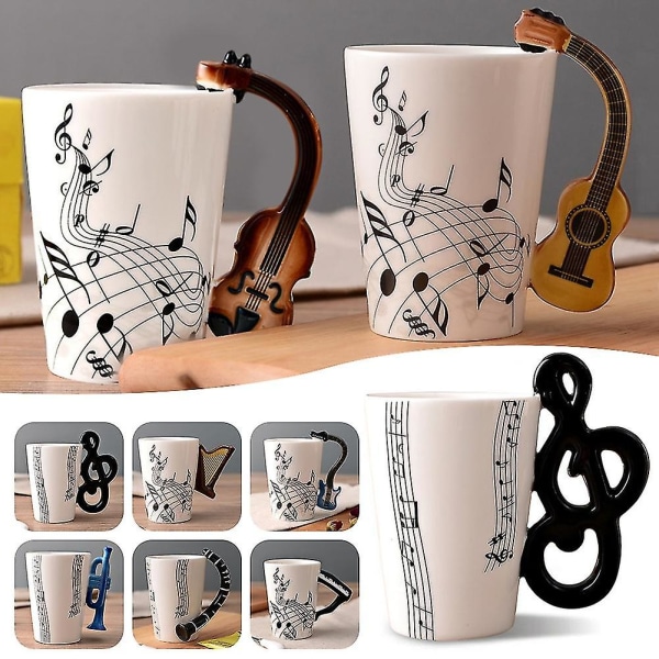 Fantastiske musikerkrus med instrumenthåndtak Håndholdt kaffevannkopp i elegant stil Gave til musikk C