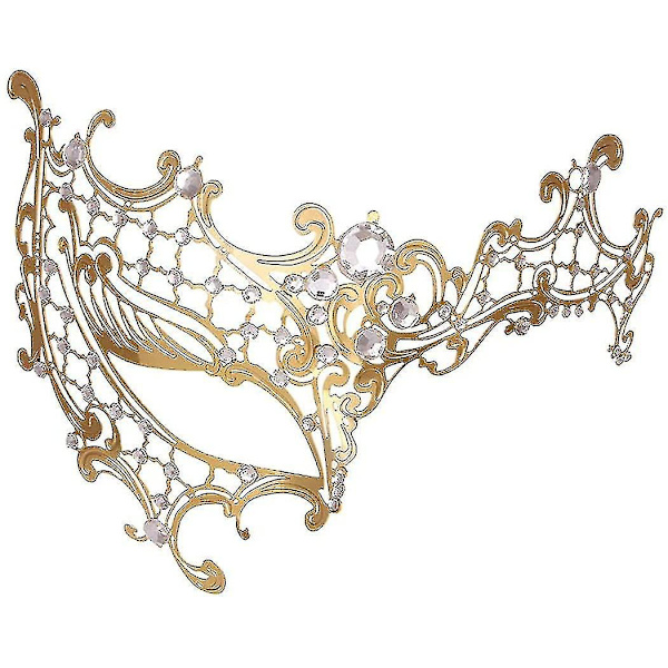 Maskerad mask för kvinnor metall mask glänsande strass venetiansk fest kväll bal bal mask bar kostymer tillbehör Half face gold