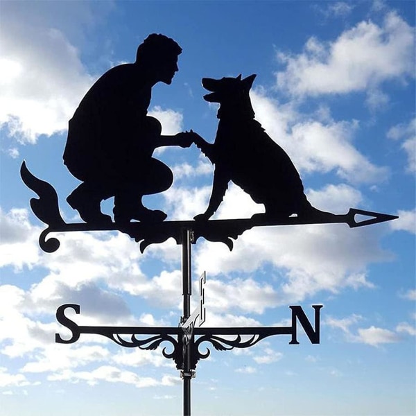 Vejrhane Jern Vejrhane Metal Vinge Retro Vejrfløje Have Gårdhave Ornament Dekoration Vejrhane Mand med Hund Parent