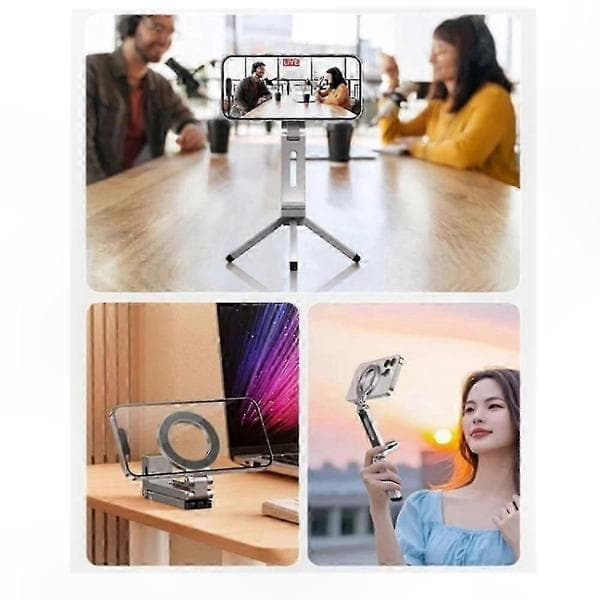 Justerbart Magnetisk Telefon Tripod Stativ, Bærbart Aluminium Tripod til Smartphones Gray