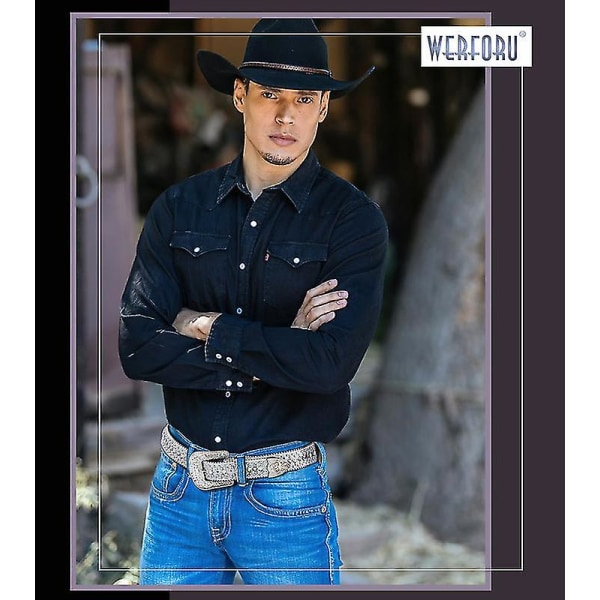 Strassbälte för män och kvinnor - Western Cowboy Cowgirl Bling dubbat läderbälte Blue 115cm(45Inch)