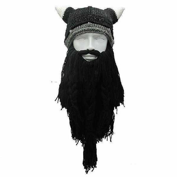 Wikinger Beanie Bart Ski Cap Mit Hrnern Winter Warme Garn Hut Halloween Cosplay