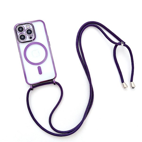 Fodral för iPhone 15 Pro, kompatibel med MagSafe, magnetiskt TPU-mobilskal med långt snöre Purple Style F iPhone 15 Pro