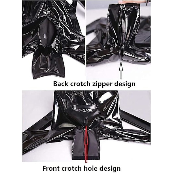 Sexig underkläder herr blank lack läder jumpsuit helkroppsdesign body fånge cosplay kostym latex body XXL