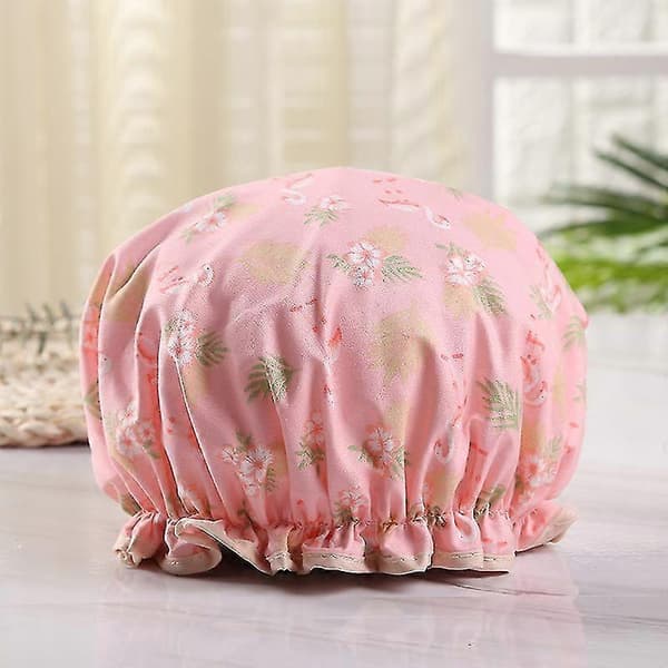 Genanvendelig dobbeltlags vandtæt brusehætte til kvinder 2Pcs Flamingo Pattern