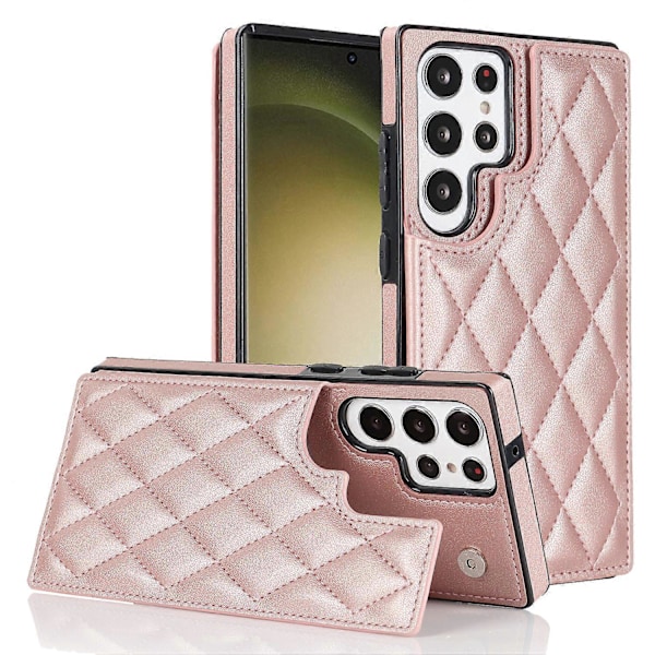 Samsung Galaxy S24 Ultra -lompakkokotelo, PU-nahkainen magneettinen kääntösuoja iskunkestävällä kannella, korttipaikoilla ja telineellä, RFID-suojauksella Rose Gold For Galaxy S24 Ultra