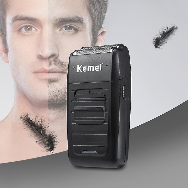 Kemei uppladdningsbar elektrisk sladdlös rakapparat med två blad, fram- och återgående skäggrakhyvel Qinhai Black Eu Plug