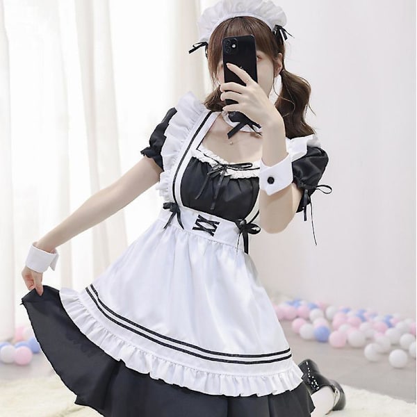 Svart Halloween Sweetheart Maid Kostyme Lolita Cosplay Kostyme Anime Uniform 2XL