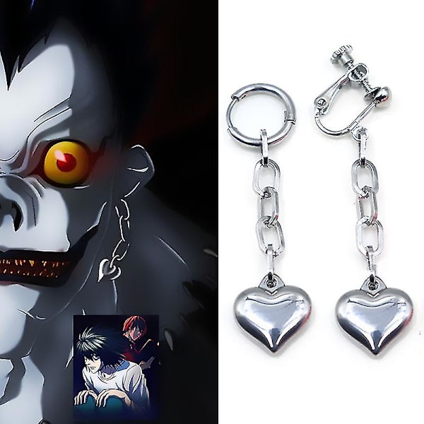 Death Note Ryuuku dråpeøreringer Menn Kvinner Hjerteøredobber Sirkel Øreklips Rustfritt stål Øredobber Cosplay Gaver circle ear clips