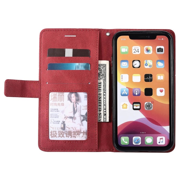 iPhone 11 case , jossa on ihokosketushihnalla liitettävä lompakkopuhelimen cover - Red iPhone 11