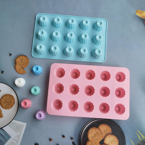 Bakverksform Non-Stick 15 hulrom DIY Silikon Muffins Cupcake Fondant Baking Pan Kjøkkenutstyr Pink
