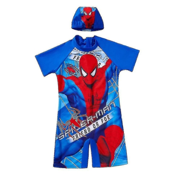 Barn Gutter Spiderman Batman One Piece Surf Soldrakt Svømmebadedrakt og caps Strand Sommerbadetøy B 5-6  Years