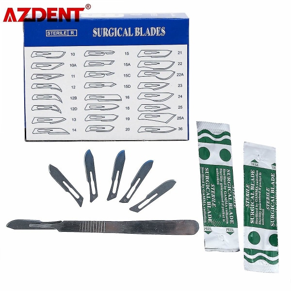 100 stk./æske Steriliserede tandkirurgiske skalpelblade Skalpelblade + 1 stk medicinske tandkirurgiske skalpelblade
