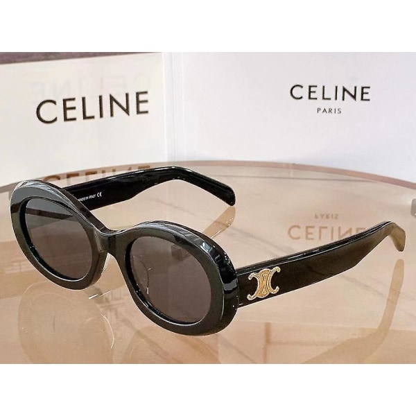 Højkvalitets Celinn Selin Internet Celebrity Arc De Triomphe Solbriller Golden Logo Oval Solbriller /BL Black