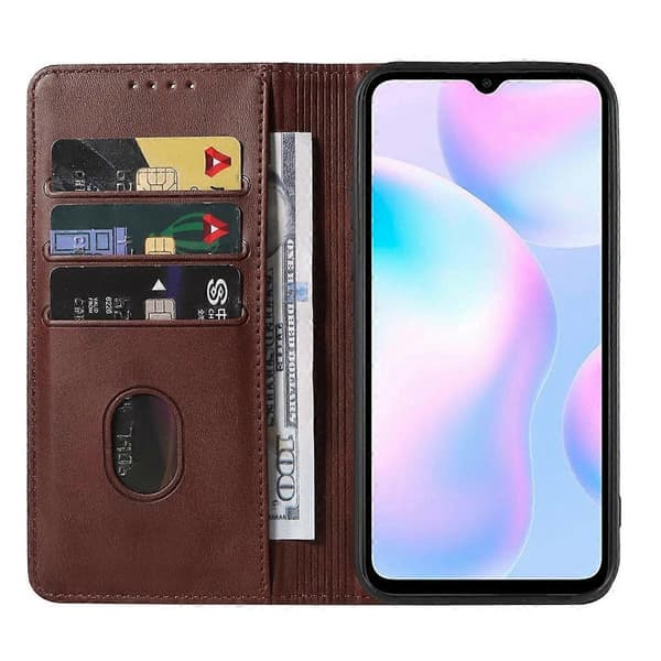 Magnetiskt Läderfodral för Xiaomi Redmi 9AT Brown