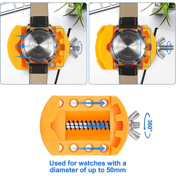Watch paristonvaihtosarja, watch cover , jota käytettiin watch avaamiseen kääntämällä, watch purkusarja , watch case , pinsetit, käyttöopas