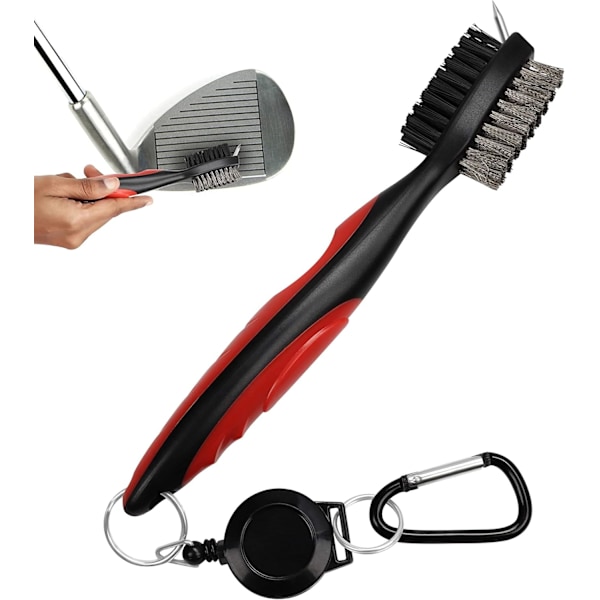 Golf Club Brush and Groove Cleaner Double Sided Nylon and Steel Brush with Nail for Club Face and Groove Cleaning - with Loop Clip