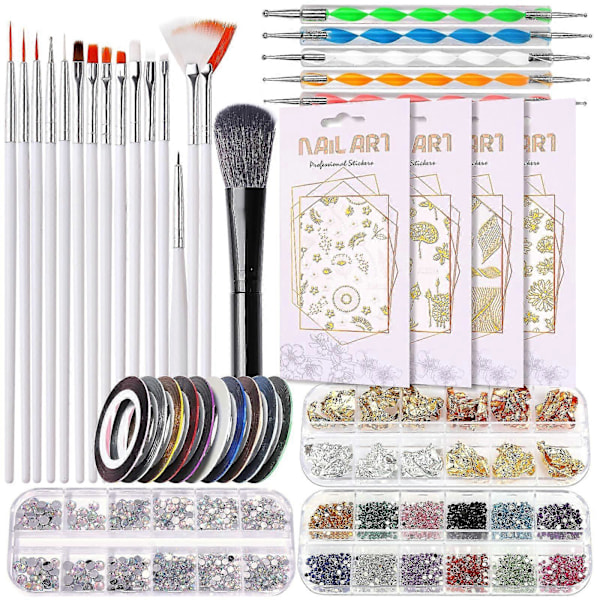 Nagelborstar för Nagelkonst, Nagelkonstset, Nagelkonstborste, Nagelstrass White