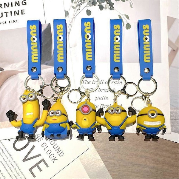 Söt Despicable Me Minions 3D-nyckelring Nyckelring tecknad film Anime Bilhänge Väska Charm Barn Present E