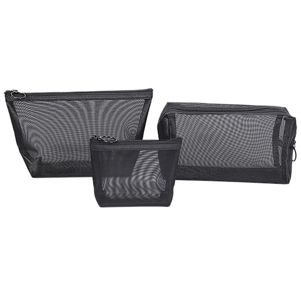 3st/ set Svart Mesh Clear Kosmetikväska Skönhetstvättväskor Case Travel black
