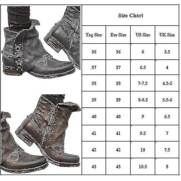 Naisten Retro Biker Saappaat Nilkkurit Block Heel Vetoketju casual kengät Black 43