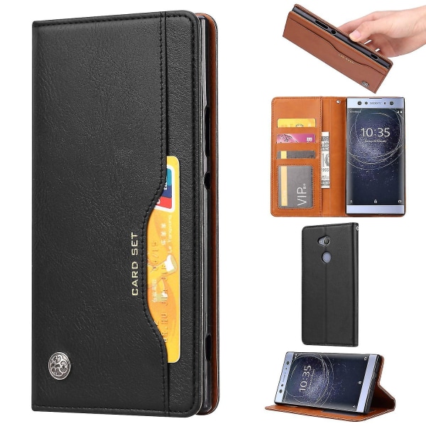 Autoabsorberat plånboksställ Läderskydd Telefonfodral för Sony Xperia Xa2 Black Style A Sony Xperia XA2