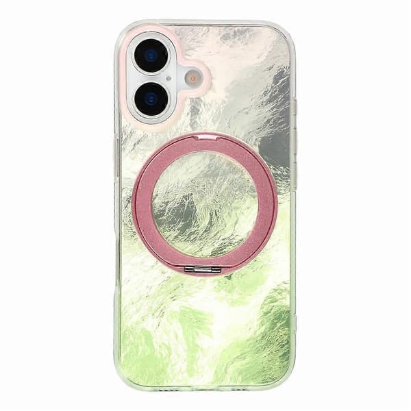 Kompatibel med iPhone 17-deksel Roterende ringstativ Aurora Gradient TPU Støtsikkert telefondeksel Pink