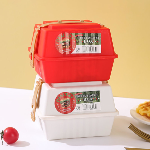 Sandwichboks Snap-on-spænde Stor kapacitet Food Grade Studerende Bento Box Bærbar hamburger opbevaringsbeholder Daglig brug Red