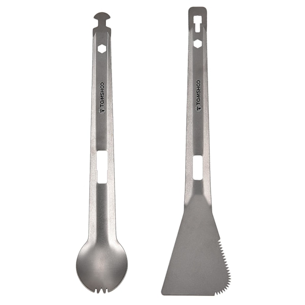 Tomshoo Titanium Serveringstænger Multifunktionelle Grillstænger Med Spork Og Takket Spatel Til Camping Vandring Picnic Madlavning