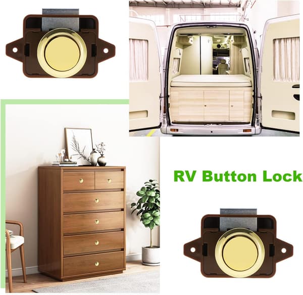 5-pack Tryckknappslås, Skåpluckor, Nyckellösa Dörrlåsknoppar för Husvagn, Husbil, Van, Båt, Brun och Guld
