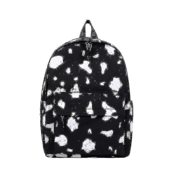 School Student Backpack College Bookbag Travel Bag Cow Pattern Canvas Cute Black Spots Black