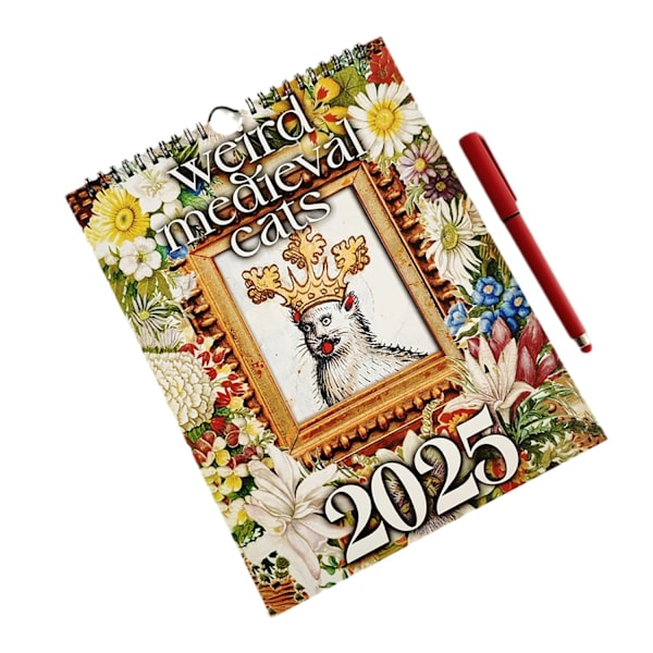 Konstig medeltida kattkalender 2025 Kalender 12 månaders väggkalender Hängbar för kontor Hem Gåva Belagd papper 11 * 8,5 tum (1 st)