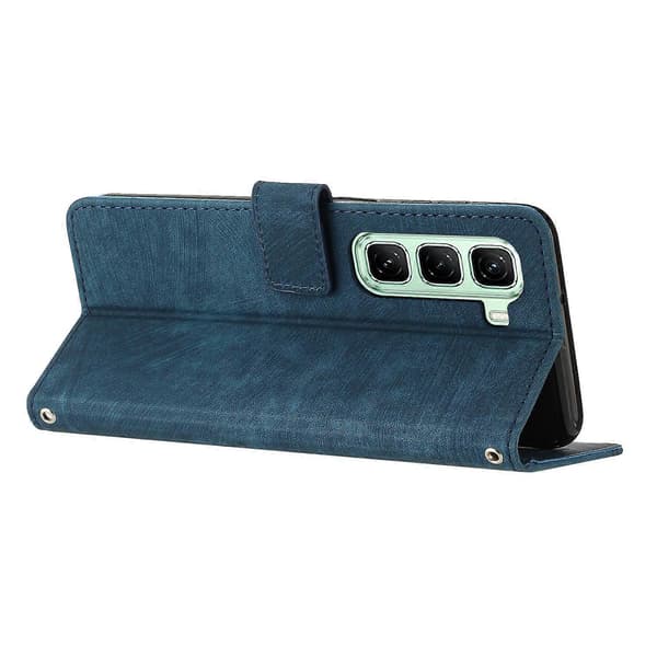 Til Infinix Hot 50 Pro+ 4G Etui Prægede Linjer Læder Telefon Cover Foldbart Stativ Sapphire