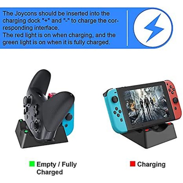 3-in-1 lataustelakka yhteensopiva Switch/OLED Joyconien kanssa, latausasema Pro-ohjaimelle