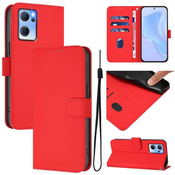 Lanyard PU Etui Til OPPO Reno7 5G Global Red