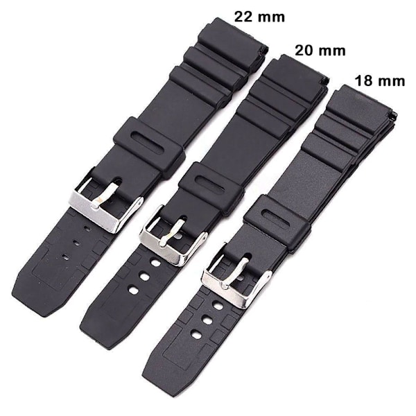 Urrem Silikone (Digitalur osv.) Sort - Flere størrelser Sort Black 20 mm
