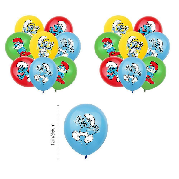 Smurffien teemajuhlatarvikkeet Hyvää syntymäpäivää -bannerit Ilmapallot Kakkukoristeet Lasten syntymäpäiväkoristeet