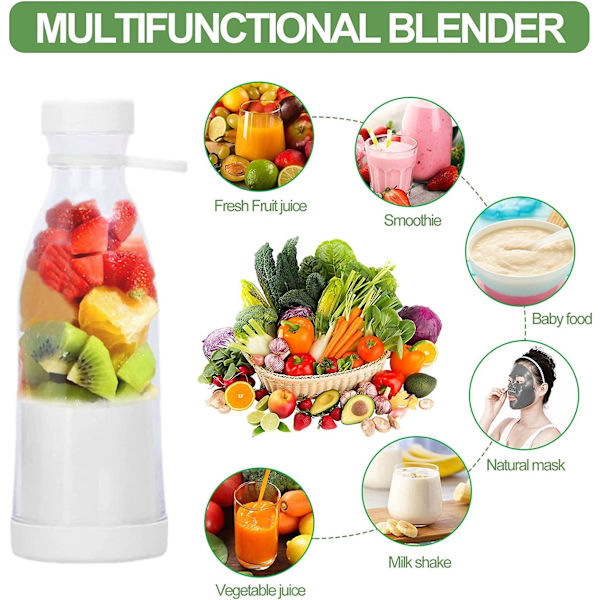 380ml Elektrisk Juicer Fruktmixer Flaska Milkshake Maker Med 6 Blad, Usb Laddningsbar