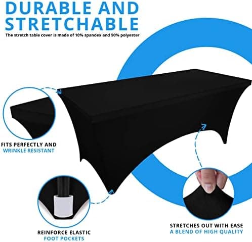 Spandex Tablecloth 2-pack [183 cm, Black] Snug-fit, Fitted, Washable and Wrinkle-Resistant Stretch Rectangular Outdoor Dining Table Cover