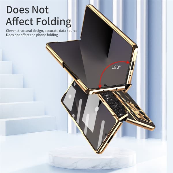 Etui til Samsung Z Fold 7, med støtteben, hengselbeskyttelse, strassglitter Silver