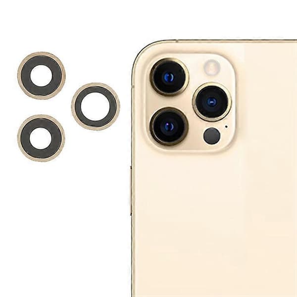 Kompatibel med iPhone 12 Pro 1 sæt bagkamera linseringdæksel med glaslinse (uden logo) Gold